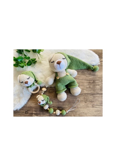Adenya Sepeti Amigurumi Örgü Masal Ayıcık Üçlü Set-yeşil