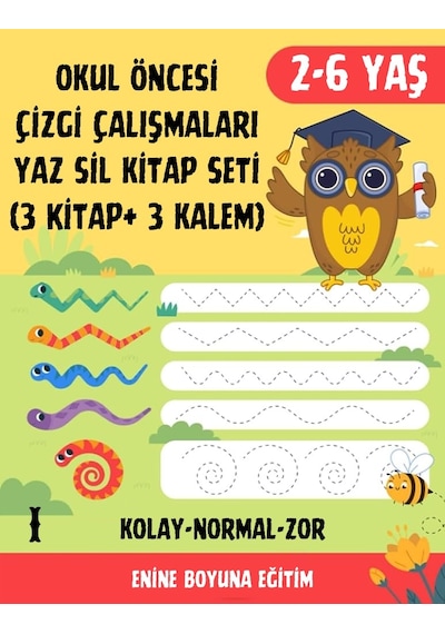 Okul Öncesi Çizgi Çalışmaları Yaz Sil Seti 3 Kitap + 3 Silinebil