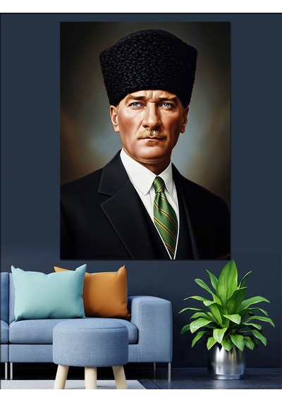 Ahşap Tablo Atatürk Portresi Yeşil Kravat Araba Tabloları