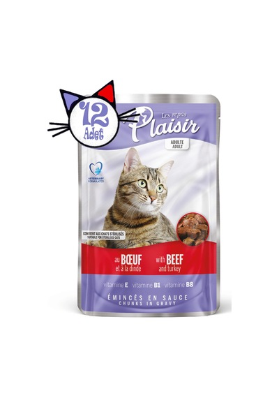 Plaisir Sığır Etli ve Hindili Pounch Yetişkin Yaş Kedi Maması 12 x 100 G
