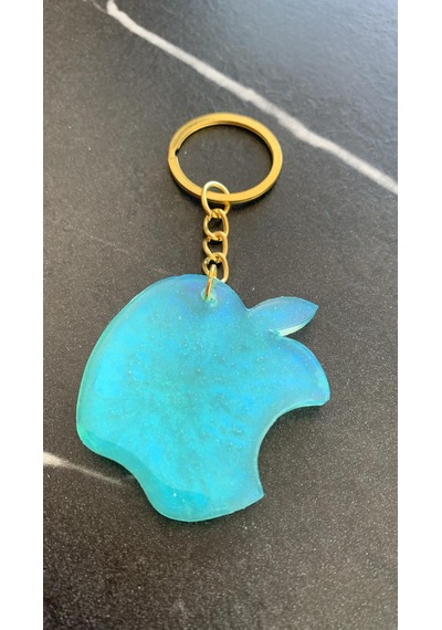 Parlak Mint Yeşili Gold Aksesuarlı Apple Elma Epoksi Anahtarlık