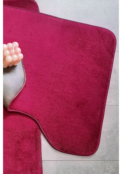 Ultrasoft Düz Mürdüm 3 Lü Banyo Halısı Paspası Seti Kaymaz Taban Mürdüm