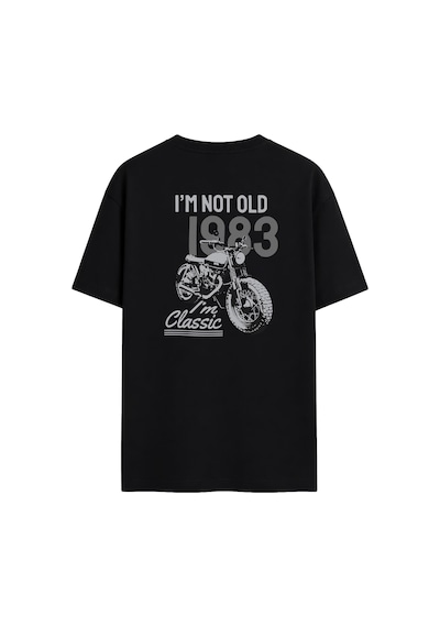 Black Nova Oversize Baskılı Unisex %100 Pamuk T-shirt Old Classic Siyah