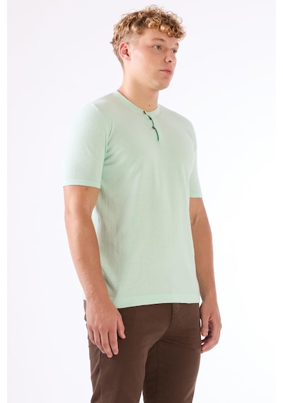 Dufy Su Yeşili Erkek Slim Fit Düz Düğmeli O Yaka Triko - 104631 Su Yeşili