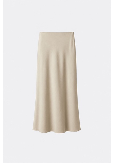 Suud Collection Bej Leda Beli Lastikli Midi Etek