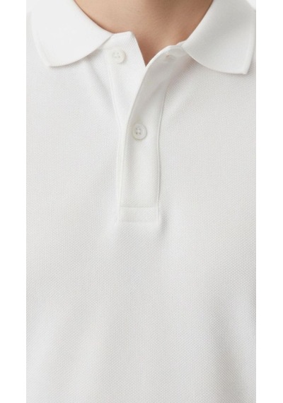 Erkek Polo Yaka Düğmeli Pike Kumaş Tişört Regular Fit Kısa Kol T-shirt - Beyaz