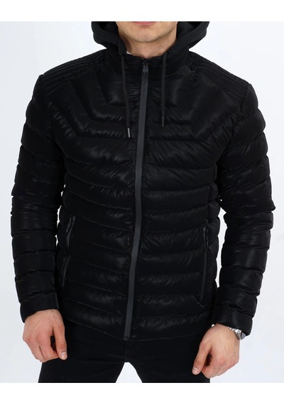 Dynamo Erkek Kapüşonlu Şişme Süet Slim-fit Mont Siyah