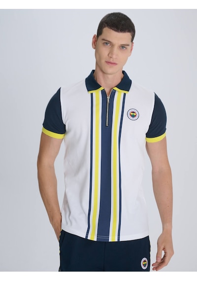 Erkek Trıbun Şerit Detaylı Polo Beyaz
