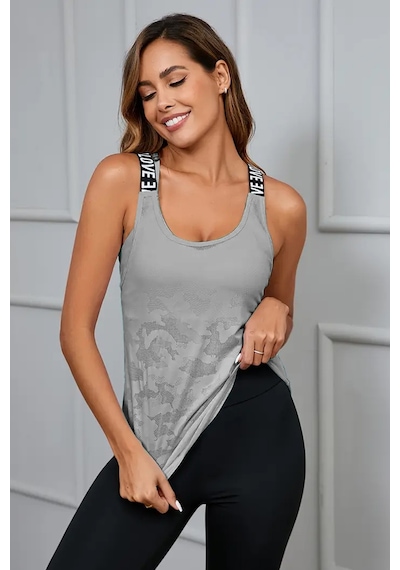 Ghassy Co. Kadın Nefes Alabilen Hafif Hızlı Kuruyan Yoga Fitness Lastik Askılı Spor Atlet Açık Gri