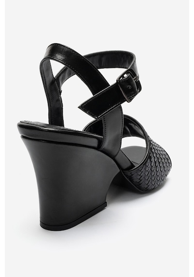 Luvi Shoes Sylvar Siyah Örgü Kadın Dolgu Topuklu Ayakkabı