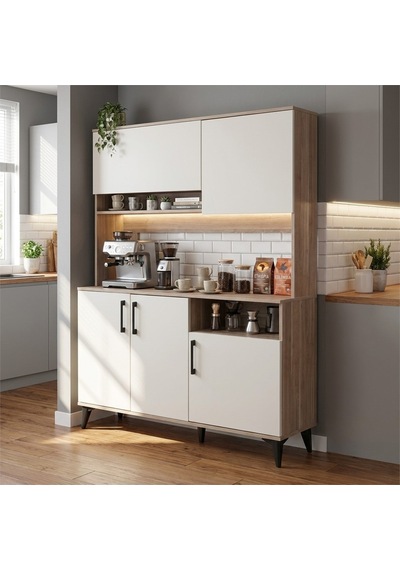 Kobos Kahve Köşesi Çok Amaçlı Mutfak Dolabı 150cm Sp02348 Bej