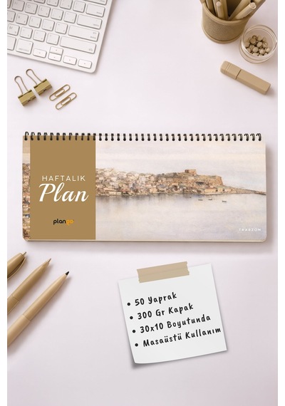 Tarihsiz Spiralli Haftalık Masaüstü Planlayıcı - Trabzon - 10x30 Cm Plango Turkuaz