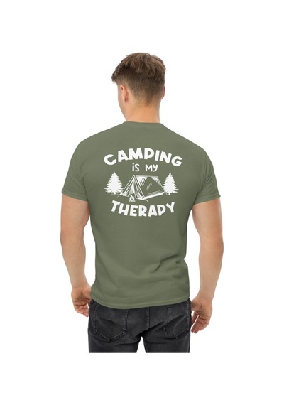 Wildstyle Camping Is My Therapy Kamp Çadır Doğa Baskılı Unisex Bisiklet Yaka Tişört Haki