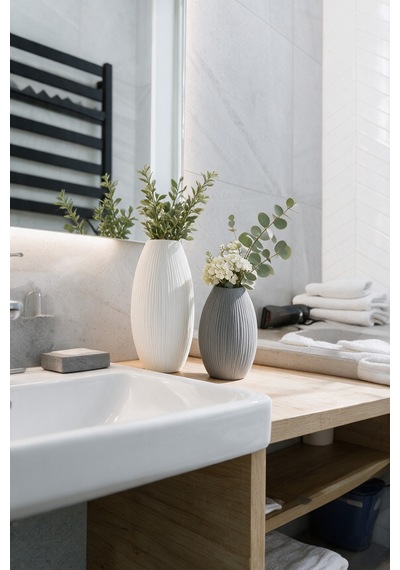 2'li Vazo Set Bohem - Kuru Çiçek Vazosu - Modern Salon Dekoru, Hediyelik - Beyaz/gri