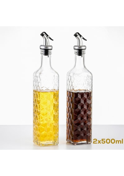 Porsima Dhz90116-1 2li Sızdırmaz Kapaklı Cam Yağlık Sirkelik Yağdanlık 500ml