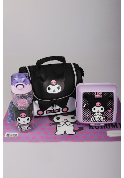X Dekomus Lisanslı Kuromi Dark Delight Collection Beslenme Çantası,beslenme Kabı,matara Ve Beslenme Örtüsü Seti Altın