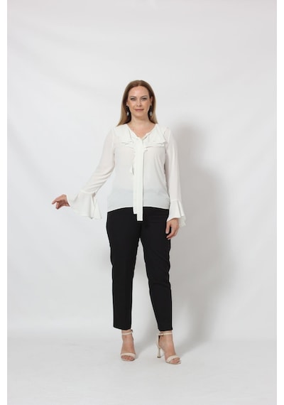 Moda Berray 3241-5be Beyaz İspanyol Kol Boyun Bağlama Detaylı Bluz