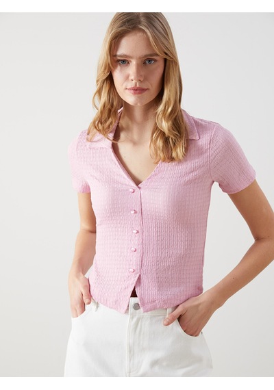Lcw Vision Pembe Polo Yaka Dokulu Kadın Bluz