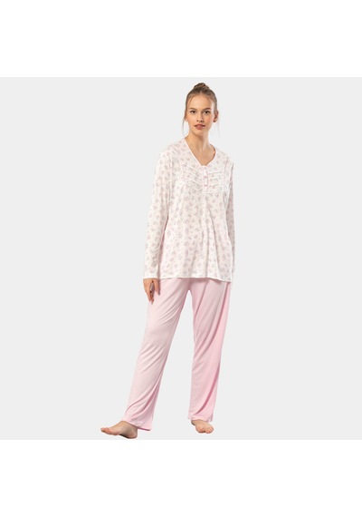 Türen Empirme Patlı Battal Uzun Kollu Pijama Takım 3366/pembe 001