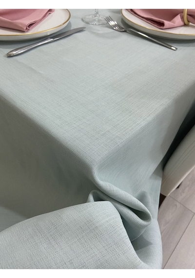Keten Görünümlü Simsiz Begonvil Masa Örtüsü Açık Mint 13 Parça