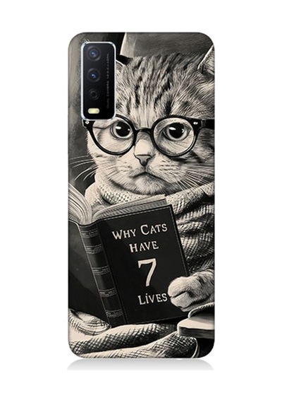Vivo Y11s Uyumlu Kitap Okuyan Kedi Desenli Silikon Kılıf