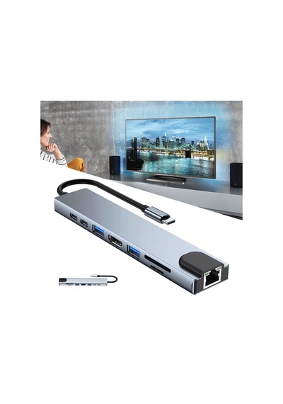 Usb Hub 3.0 Usb C 8 Rj45 Ethernet Net Port Desteği Hdmı Uyumlu 4k Pd İle Ev Ofisi İçin