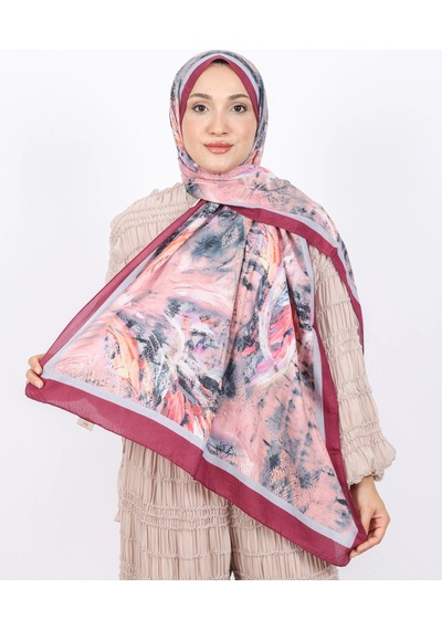 Luissa Bambu Kraş Şal Pastel Desen Bordo