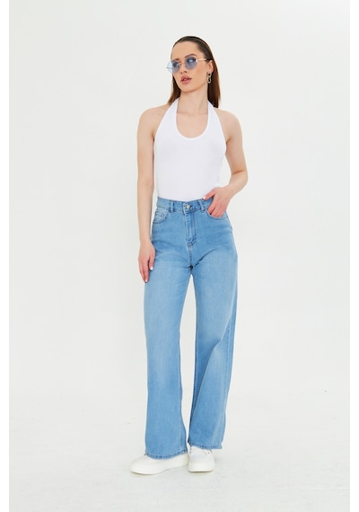 Kutaf Buz Mavi Beş Cepli Palazzo Denim Pantolon Bebe Mavisi