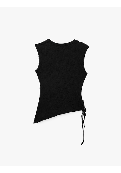 Koton Bürümcük Kumaş Slim Fit Yandan Büzgülü Asimetrik Kolsuz Bluz Siyah 6sak10484ek