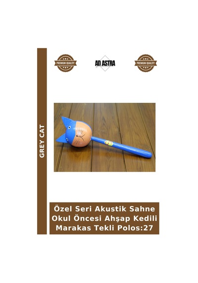Özel Seri Akustik Sahne Okul Öncesi Ahşap Kedili Marakas Tekli Polos:27