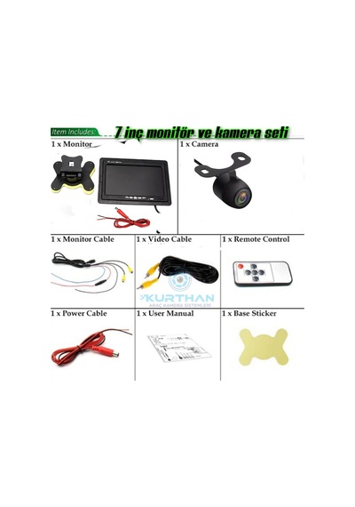 7 İnç Monitör Ve 1 Adet Kelebek Kamera Seti Kayıt Yapmaz 12 Volt