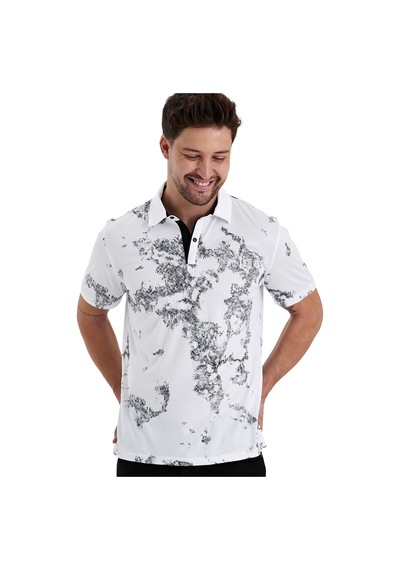 Gölge Desenli Spor Polo Yaka Erkek Kısa Kol Tişört Beyaz