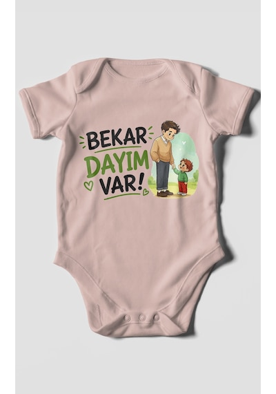 Morivokids Bekar Dayım Var Kısa Kollu Bebek Body %100 Pamuk Pastel Pembe
