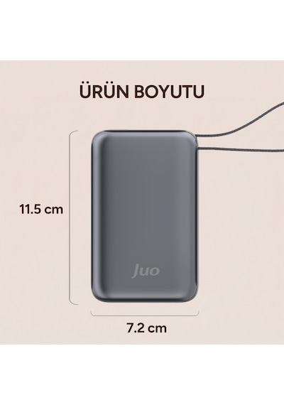 Juo 30000mah 65w Led Ekranlı Usb-a + Type-c Dahili Kablolu Powerbank Taşınabilir Pd Hızlı Şarj Cihazı Gri
