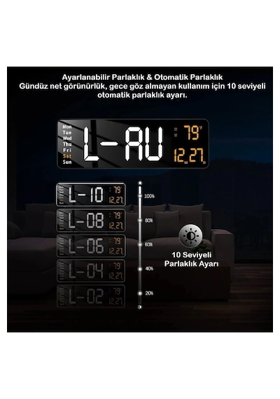 Büyük Ekranlı 16" Led Saat Dijital Duvar Saati Alarm Özellikli Dekoratif Tasarım Siyah