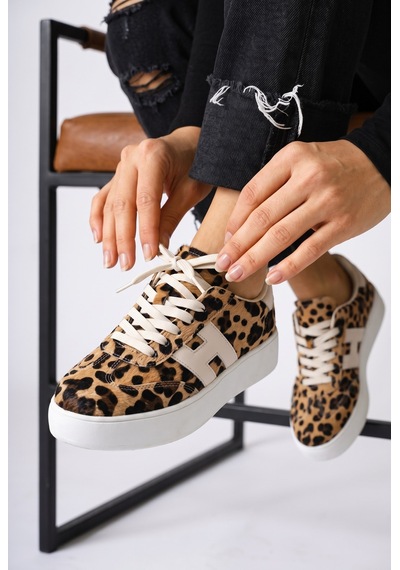 V.S.H Velvet Kadın Yüksek Tabanlı Leopar Sneaker Spor Ayakkabı Terra -2514