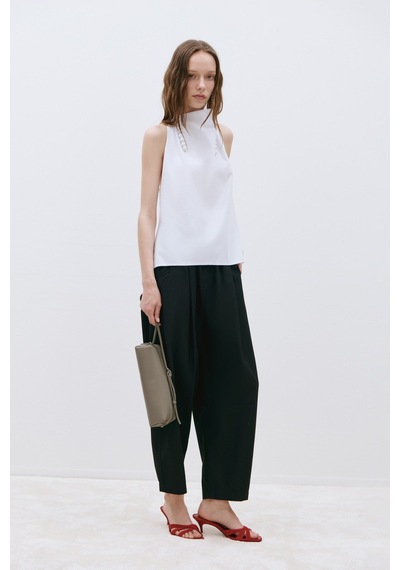 Suud Collection Beyaz Marty Halter Yaka Poplin Bluz