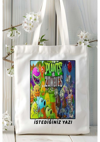 Art Hediye Plant Zombies Oyun Baskılı Omuz Çanta Kişiye Özel Model 1 Çok Renkli