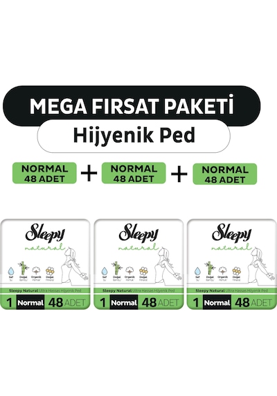 Sleepy Natural Ultra Hassas Normal Hijyenik Ped 3 x 48'li