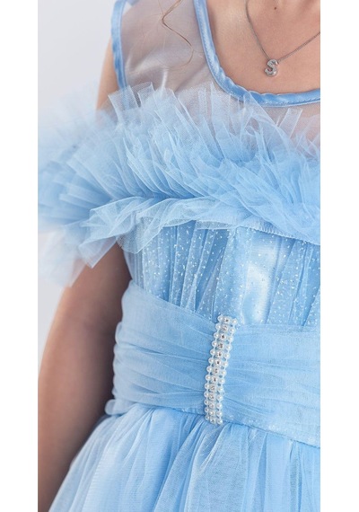 Mnk Baby & Kids Uzun Etek Kız Çocuk Robası Şifon Abiye M00723 Mavi