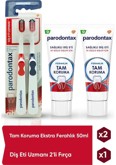 Parodontax Tam Koruma Ekstra Ferahlık Diş Macunu 2 x 50 ML + Parodontax Diş Eti Uzmanı Diş Fırçası 2'li