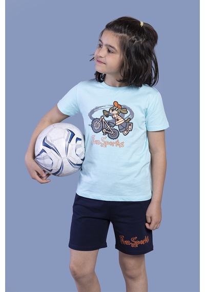 Toontoy Kids Toontoy Erkek Çocuk Bisiklet Süren Köpek Baskılı Takım Su Yeşili