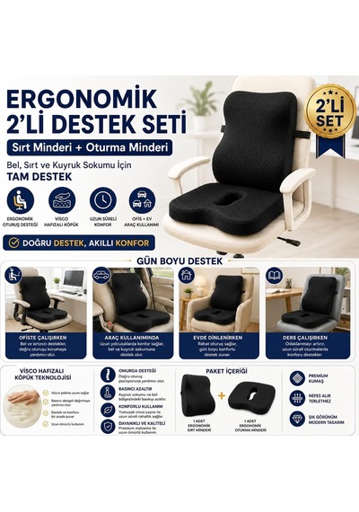 Tr Viscora 2'li Ortopedik Visco Minder Seti Ergonomik Bel, Sırt Ve Kuyruk Sokumu Desteği Diğer
