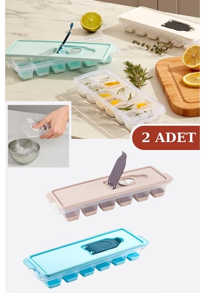 Flosoft Silikon Tabanlı Kapaklı Bas Çıkar Buz Kalıbı, 12 Bölmeli Yapışmaz Buzluk 2 ADET