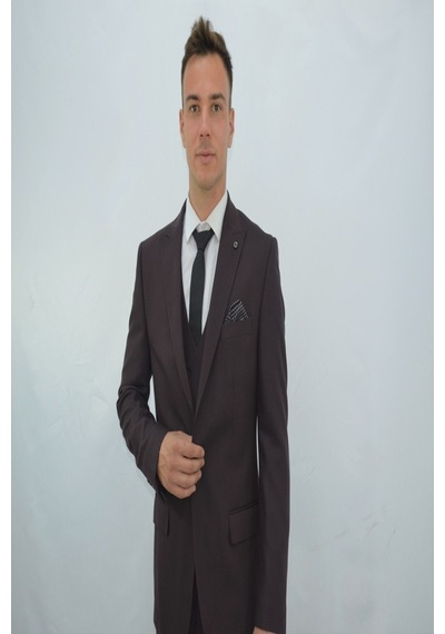 Presto Erkek Yelekli Slimfit Takım Elbise 6 Drop Bordo-773-800 Bordo
