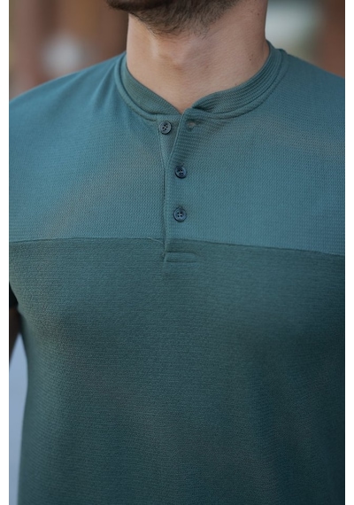 Erkek Hakim Yakalı Kısa Kollu Pamuklu T-shirt Yeşil