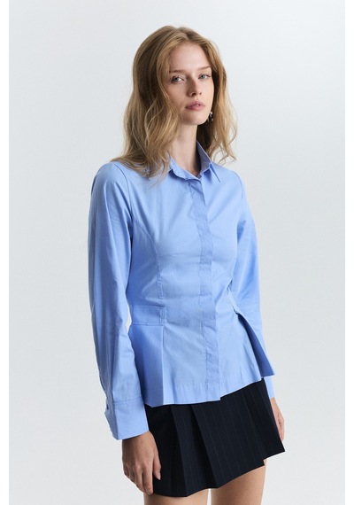 Antioch Peplum Poplin Gömlek Mavi