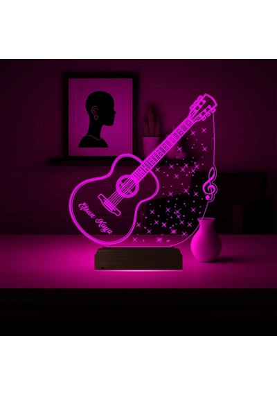 Luvivia Klasik Gitar Müzisyen Hediye Kişiye Özel 3d Lamba - Masa Gece Lambası V2 Şeffaf