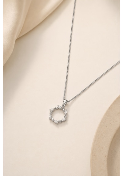 Balenbi Jewelry Kadın Taşlı Halka Figürlü Gümüş Renk Kararmaz Çelik Kolye 1159