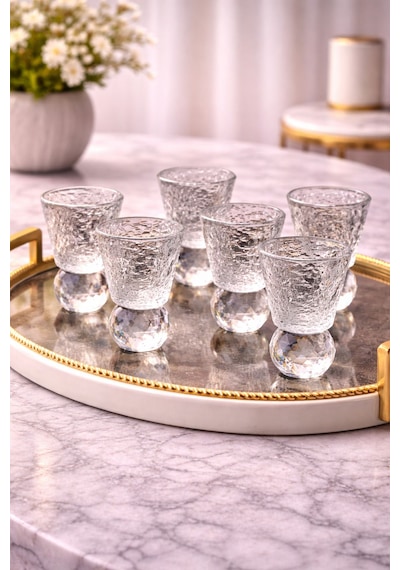 6 Kişilik Cam Elmas Ayaklı Kahve Yanı Bardağı Bardak 50ml Şeffaf